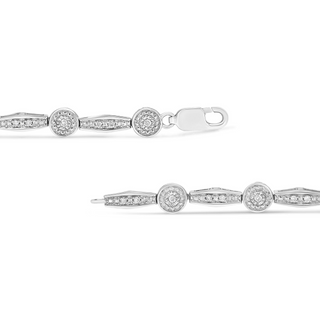 .925 Sterling Silver 1/4 Cttw Diamond Circle and Rectangle Shaped Halo Link Bracelet (I-J Color, I2-I3 Clarity) - 7.25"