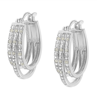 .925 Sterling Silver 1/4 Cttw Diamond and Alternating Beaded Triple Hoop Earring (I-J Color, I3 Clarity)