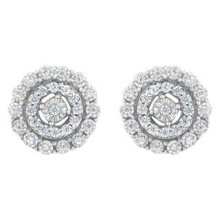 .925 Sterling Silver 1/2 cttw Miracle-Set Diamond Double Halo Stud Earring (I-J Clarity, I3 Color)