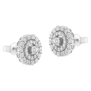 .925 Sterling Silver 1/2 cttw Miracle-Set Diamond Double Halo Stud Earring (I-J Clarity, I3 Color)