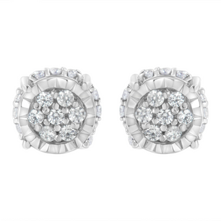 .925 Sterling Silver 1/3 cttw Round-cut Diamond Floral Stud Earring (I-J Clarity, I3 Color)