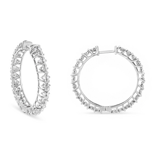 .925 Sterling Silver 1/2 Cttw Diamond Wire Cage Style Hoop Earring (I-J Color, I2-I3 Clarity)