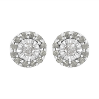 .925 Sterling Silver 1/2 cttw Miracle-Set Round Diamond Halo Stud Earrings (I-J Clarity, I3 Color)