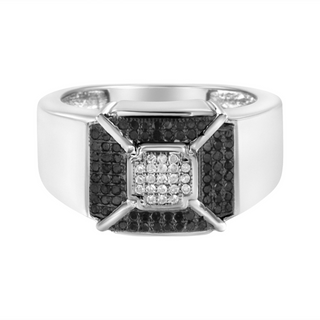 .925 Sterling Silver 3/8 Cttw Composite Enhanced Black and White Diamond Men's Band Ring (H-I, I2-I3)