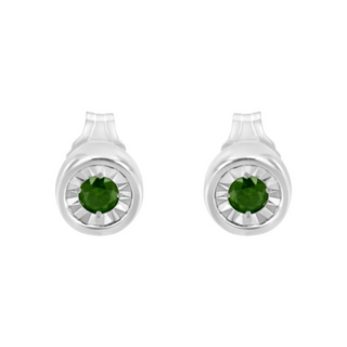 .925 Sterling Silver 1/5 Cttw Round Brilliant-Cut Green Diamond Miracle-Set Stud Earrings (Fancy Color-Enhanced, I1-I2 Clarity)