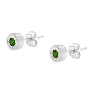 .925 Sterling Silver 1/5 Cttw Round Brilliant-Cut Green Diamond Miracle-Set Stud Earrings (Fancy Color-Enhanced, I1-I2 Clarity)