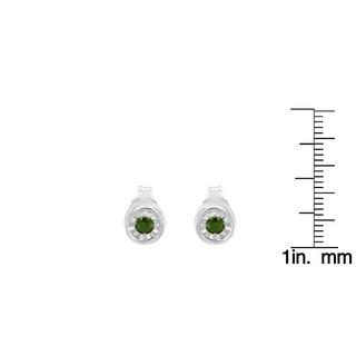 .925 Sterling Silver 1/5 Cttw Round Brilliant-Cut Green Diamond Miracle-Set Stud Earrings (Fancy Color-Enhanced, I1-I2 Clarity)