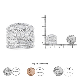 .925 Sterling Silver 2.0 Cttw Diamond Edge Multi-Row Ring Band ( J-K Color, I3 Clarity)