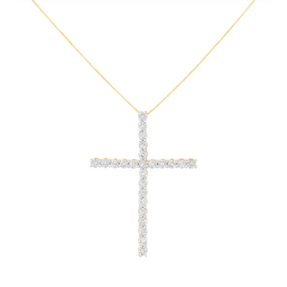 .925 Sterling Silver 3.0 Cttw Round Shape Diamond 1-1/2" Cross Pendant with Box Chain Necklace (J-K Color, I2-I3 Clarity) - 18"