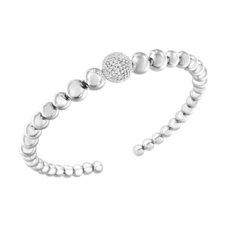 .925 Sterling Silver 1/6 Cttw Diamond Rondelle Graduated Ball Bead Cuff Bangle Bracelet (I-J color, I2-I3 clarity) - Fits wrists up to 7 1/2 inches