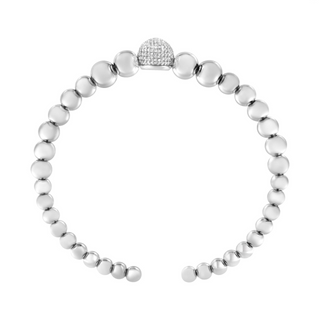 .925 Sterling Silver 1/6 Cttw Diamond Rondelle Graduated Ball Bead Cuff Bangle Bracelet (I-J color, I2-I3 clarity) - Fits wrists up to 7 1/2 inches