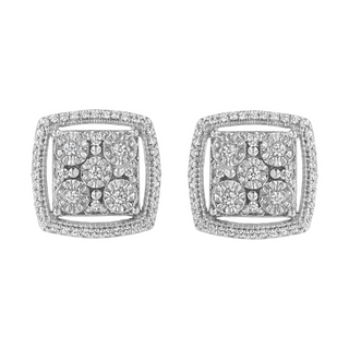 .925 Sterling Silver 3/8 Cttw Miracle Set Round Diamond Double Halo Cluster Earrings (I-J Color, I2-I3 Clarity)