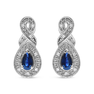 .925 Sterling Silver 4.5 x 3mm Pear Sapphire Gemstone and Diamond Accent Infinity Drop Stud Earrings (H-I Color, SI1-SI2 Clarity)