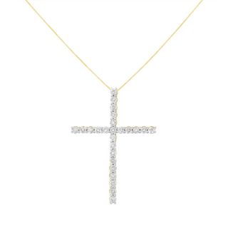 .925 Sterling Silver 2 1/2 cttw Diamond Cross Pendant Necklace (H-I, I2-I3)