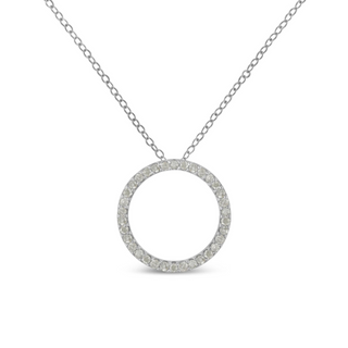 .925 Sterling Silver 3/4 Cttw Round-Cut Diamond Open Circle Halo 18" Pendant Necklace (I-J Color, I3 Clarity)