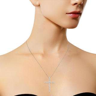 .925 Sterling Silver 4.0 Cttw Diamond 2-1/4" Cross Pendant with Box Chain Necklace (I-J Color, I1-I2 Clarity) - 18"