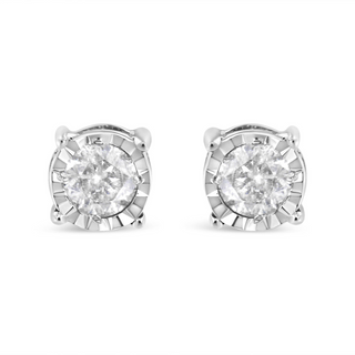 .925 Sterling Silver 3/8 Cttw Miracle-Set Round Brilliant Cut Diamond Solitaire Stud Earrings (K-L Color, I2-I3 Clarity)