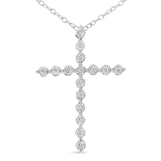 .925 Sterling Silver 1/6 cttw Diamond Cross Pendant Necklace (I-J, I1-I2)