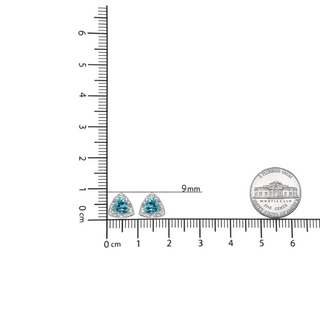 .925 Sterling Silver 6x6 mm Trillion Cut Blue Topaz Gemstone and Diamond Accent Stud Earring (I-J Color, I1-I2 Clarity)