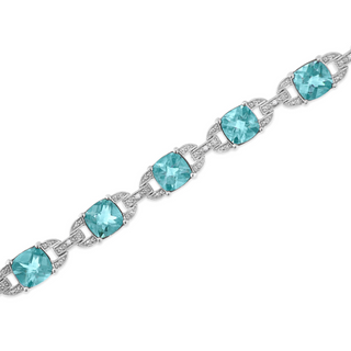 .925 Sterling Silver 7x7 mm Cushion Cut Blue Topaz and 1/20 cttw Round Cut Diamond Fashion Tennis Bracelet (I-J Color, I1-I2 Clarity) - 7"