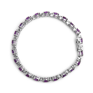 .925 Sterling Silver 9 1/2 Cttw Alternating Oval Amethyst and White Diamond Accent Link Tennis Bracelet (I-J Color, I3 Clarity) - 7.25" Inches