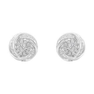 .925 Sterling Silver 3/4 Cttw Round and Baguette-Cut Diamond Love Knot Stud Earring (I-J Color, I2-I3 Clarity)