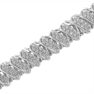 .925 Sterling Silver 3.0 Cttw Diamond Multi Row Cluster Slanted Wave Link 7-¼” Tennis Bracelet (I-J Color, I2-I3 Clarity)