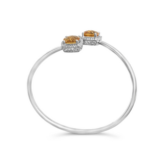 .925 Sterling Silver 8mm Cushion Cut Yellow Citrine Gemstone and Diamond Accent Split Bypass Bangle Bracelet (H-I Color, SI1-SI2 Clarity)  - Fits up to 7.75" Inches