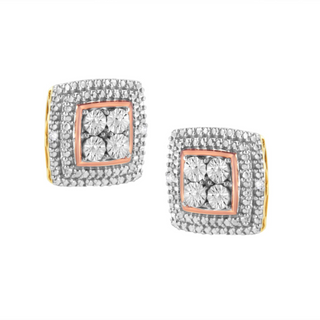 .925 Sterling Silver Diamond Accented Square Shaped Milgrain Stud Earrings (I-J Clarity, I3 Color)