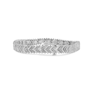 .925 Sterling Silver 1/6 Cttw Round-Cut Diamond Chevron Wave 7.25" Link Bracelet (I-J Color, I3 Clarity)