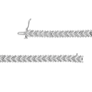 .925 Sterling Silver 1/6 Cttw Round-Cut Diamond Chevron Wave 7.25" Link Bracelet (I-J Color, I3 Clarity)