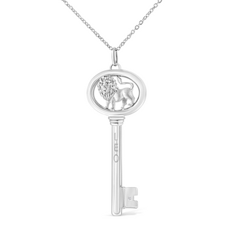 .925 Sterling Silver Diamond Accent Zodiac Key 18" Pendant Necklace (K-L Color, I1-I2 Clarity)