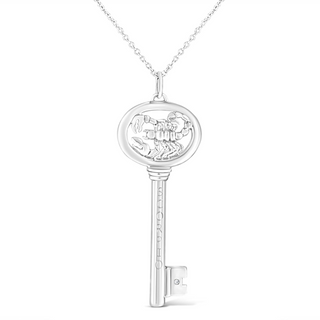 .925 Sterling Silver Diamond Accent Zodiac Key 18" Pendant Necklace (K-L Color, I1-I2 Clarity)