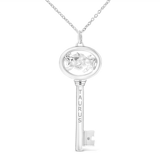 .925 Sterling Silver Diamond Accent Zodiac Key 18" Pendant Necklace (K-L Color, I1-I2 Clarity)