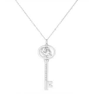 .925 Sterling Silver Diamond Accent Zodiac Key 18" Pendant Necklace (K-L Color, I1-I2 Clarity)