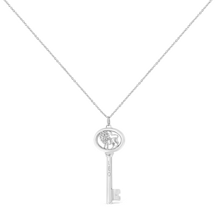 .925 Sterling Silver Diamond Accent Zodiac Key 18" Pendant Necklace (K-L Color, I1-I2 Clarity)