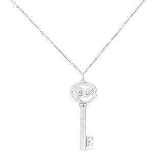 .925 Sterling Silver Diamond Accent Zodiac Key 18" Pendant Necklace (K-L Color, I1-I2 Clarity)