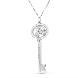 .925 Sterling Silver Diamond Accent Zodiac Key 18" Pendant Necklace (K-L Color, I1-I2 Clarity)