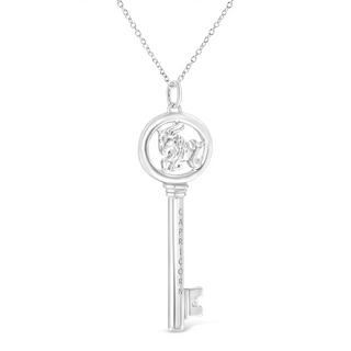 .925 Sterling Silver Diamond Accent Zodiac Key 18" Pendant Necklace (K-L Color, I1-I2 Clarity)