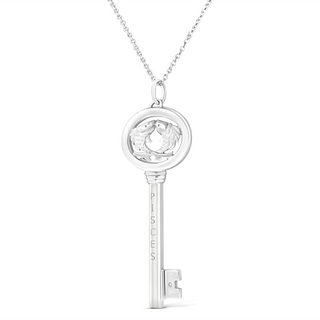 .925 Sterling Silver Diamond Accent Zodiac Key 18" Pendant Necklace (K-L Color, I1-I2 Clarity)