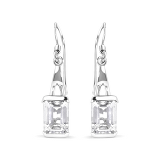 .925 Sterling Silver 3.0 Cttw Emerald Cut White Topaz Solitaire Dangle Earring - AAA Quality