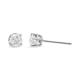 .925 Sterling Silver 4-Prong Round-cut "Salt and Pepper" Diamond Classic Stud Earrings (I-J Color, I3 Clarity)