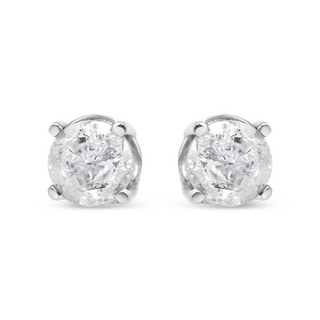 .925 Sterling Silver 4-Prong Round-cut "Salt and Pepper" Diamond Classic Stud Earrings (I-J Color, I3 Clarity)