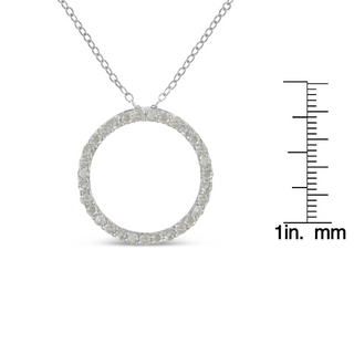 .925 Sterling Silver 3/4 Cttw Round-Cut Diamond Open Circle Halo 18" Pendant Necklace (I-J Color, I3 Clarity)