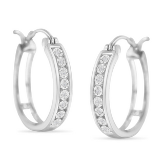 .925 Sterling-Silver Diamond Accent Channel Set Style Hoop Earring (I-J Color, I3 Clarity)