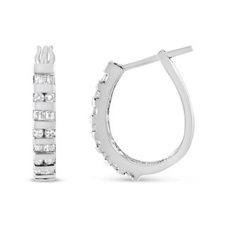 10K Gold Round and Baguette-Cut Diamond Hoop Earrings (I-J Color, I2-I3 Clarity)