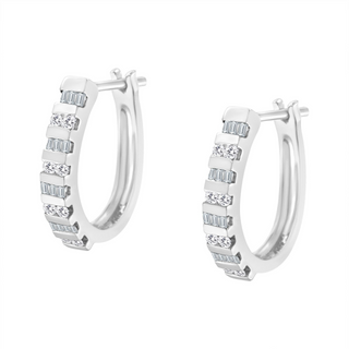 10K Gold Round and Baguette-Cut Diamond Hoop Earrings (I-J Color, I2-I3 Clarity)