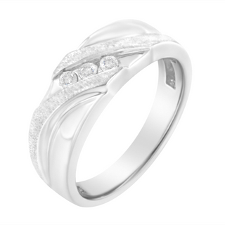 10K White Gold 1/10 Cttw Diamond Men's Three Stone Channel Set Diamond Wedding Ring (I-J Color, I1-I2 Clarity)