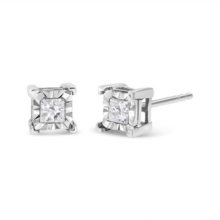 .925 Sterling Silver Miracle Set Princess-cut Diamond Solitaire Stud Earrings (H-I Color, SI2-I1 Clarity)