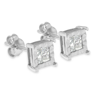 .925 Sterling Silver Miracle Set Princess-cut Diamond Solitaire Stud Earrings (H-I Color, SI2-I1 Clarity)